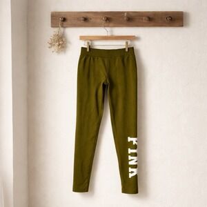 Victoria's Secret PINK Active Leggings Women Medium Olive Green Excellent Logo
